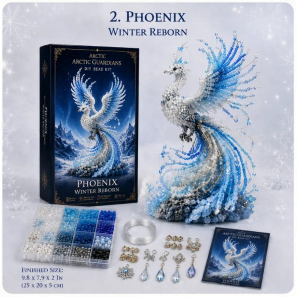 Frostfire Phoenix 3D Crystal Bead Kit | Arctic Winter Guardian Craft Sculpture