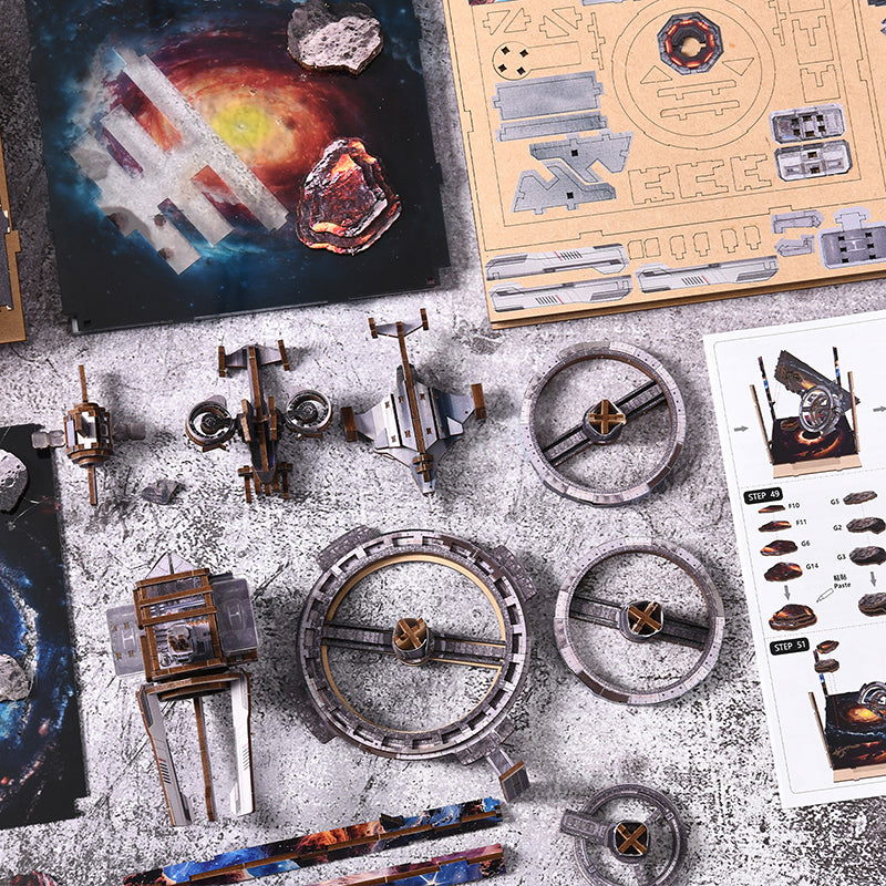 DIY Sci-Fi Book Nook Kit: "Nebula Wanderer" 3D Wooden Puzzle with Touch LED Light