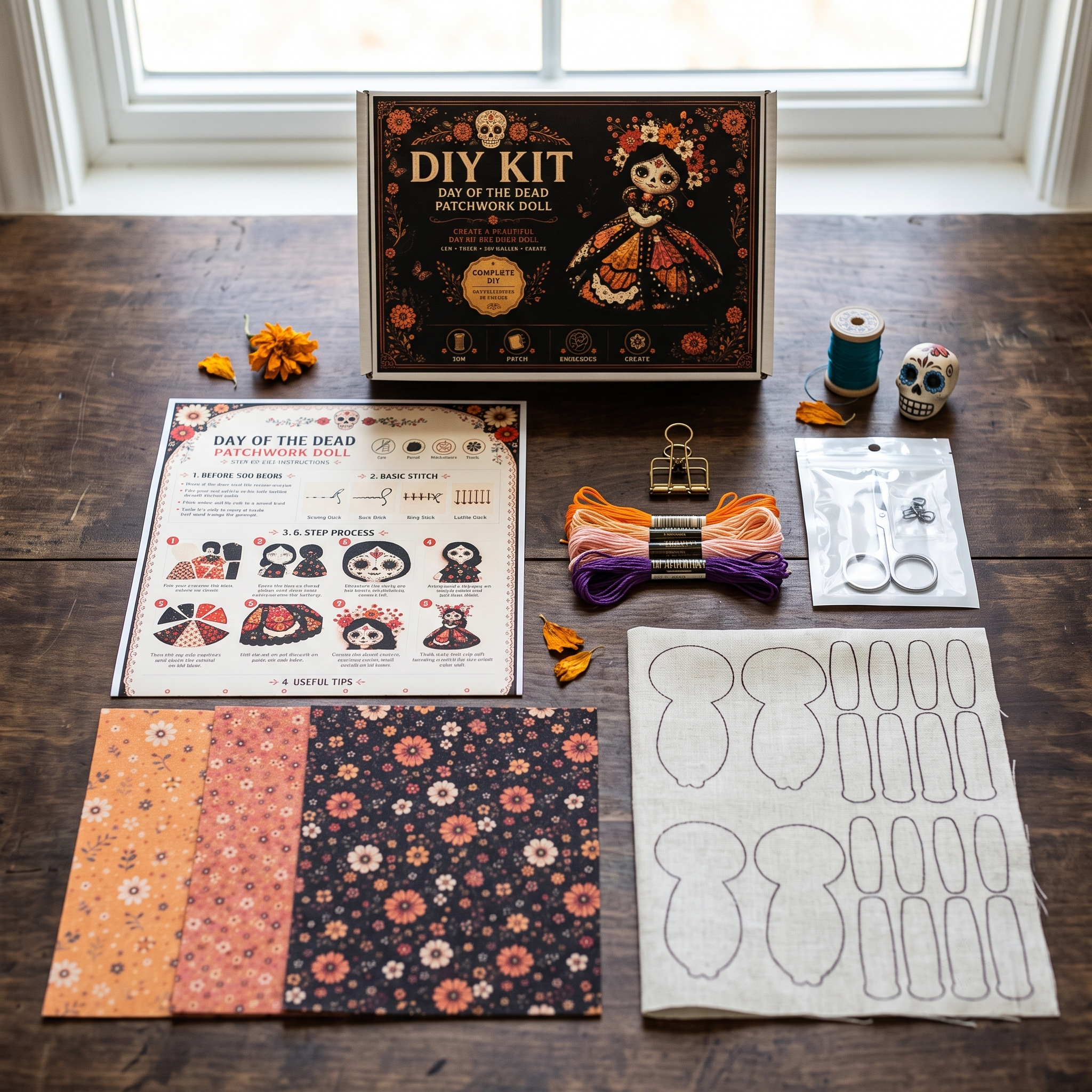 Day of the Dead Patchwork Doll DIY Kit | Gothic Collectible Craft Set