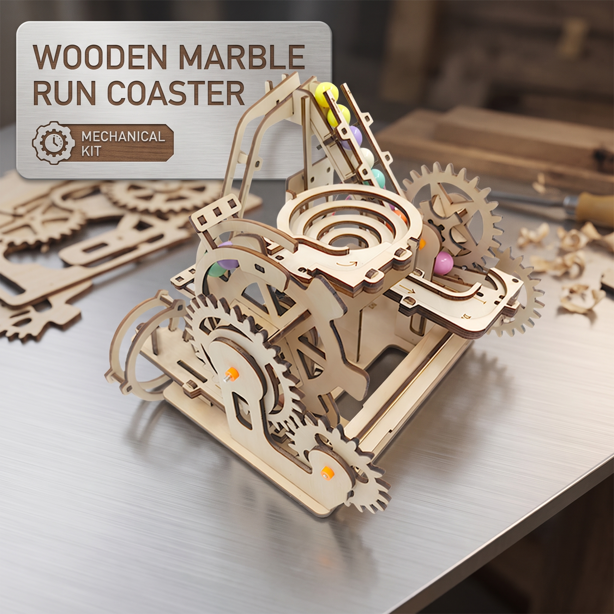 The Kinetic Odyssey: 3D Wooden Puzzle Marble Run Coaster