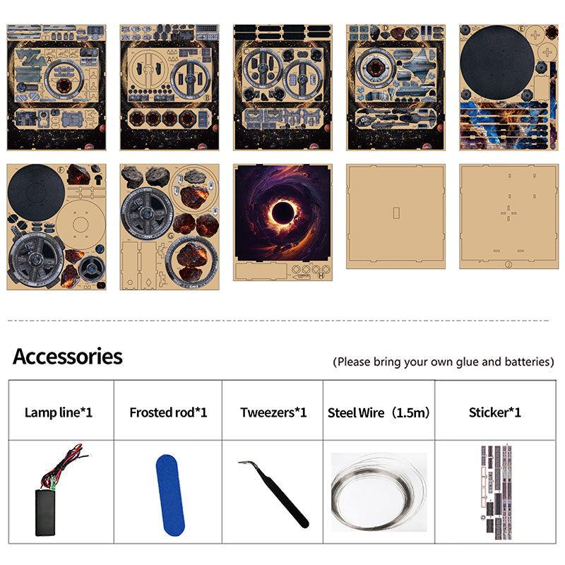 DIY Sci-Fi Book Nook Kit: "Nebula Wanderer" 3D Wooden Puzzle with Touch LED Light