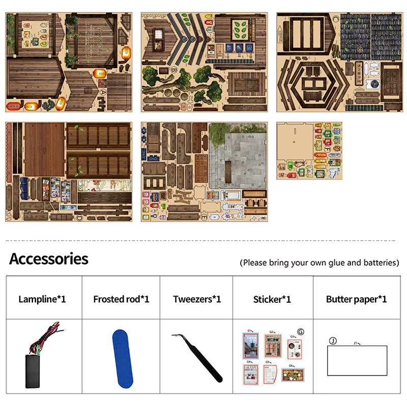 Kasuga Grocery Store DIY Miniature Book Nook - Retro Japanese 3D Wooden Puzzle with Touch LED Light (209 Pcs)