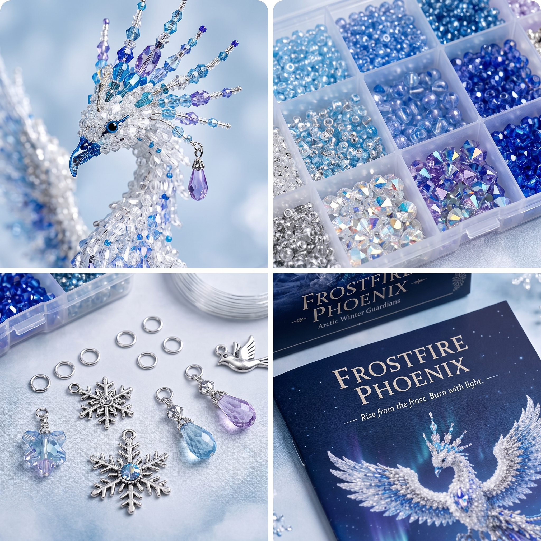 Frostfire Phoenix 3D Crystal Bead Kit | Arctic Winter Guardian Craft Sculpture