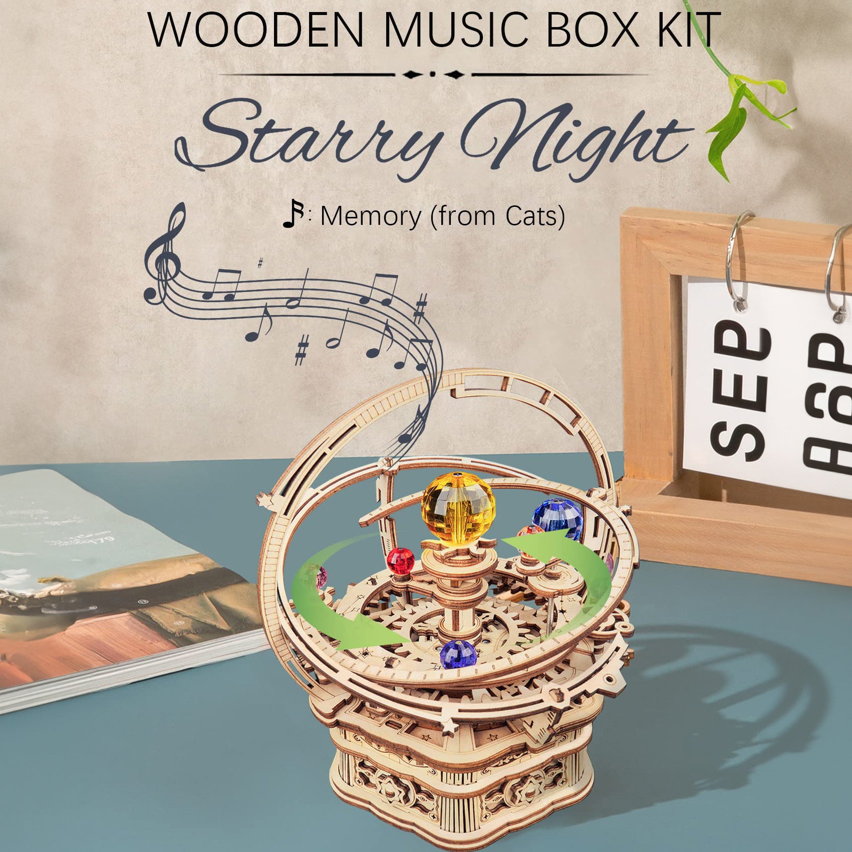 3D Wooden Puzzles for Adults Mechanical Music Box-Starry Night, DIY Rotating Music Box Model Building Kits for Teens, DIY Crafts/Hobbies/Gifts Desk Decor