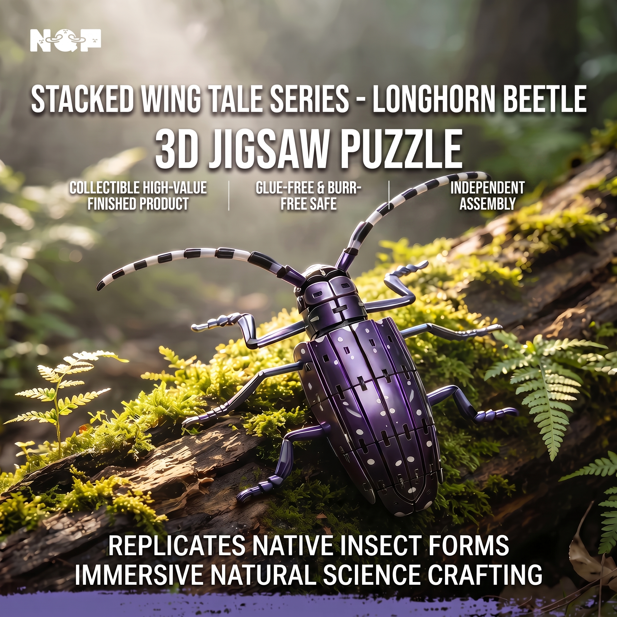 3D Longhorn Beetle Acrylic Puzzle Kit - Stacked Wing Tale Series | No-Glue DIY Mechanical Model