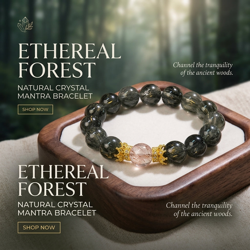 Ethereal Forest — Premium Green Hair Quartz & Super Seven Mantra Bracelet-wood
