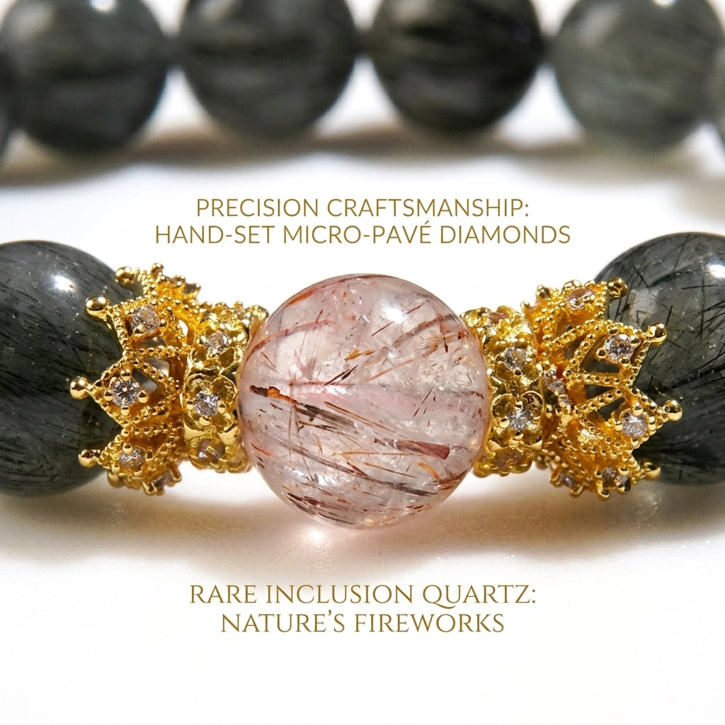 Ethereal Forest — Premium Green Hair Quartz & Super Seven Mantra Bracelet-wood