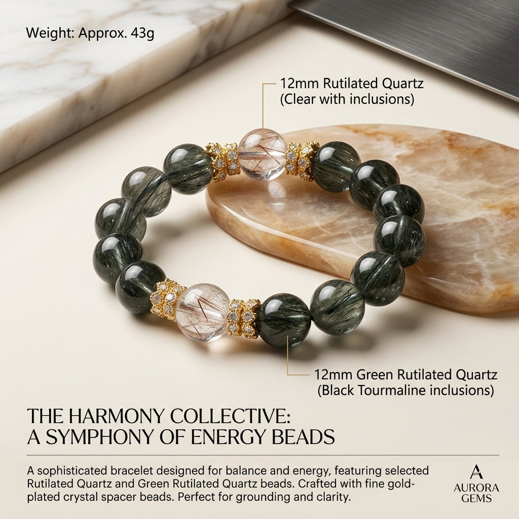 Ethereal Forest — Premium Green Hair Quartz & Super Seven Mantra Bracelet-wood