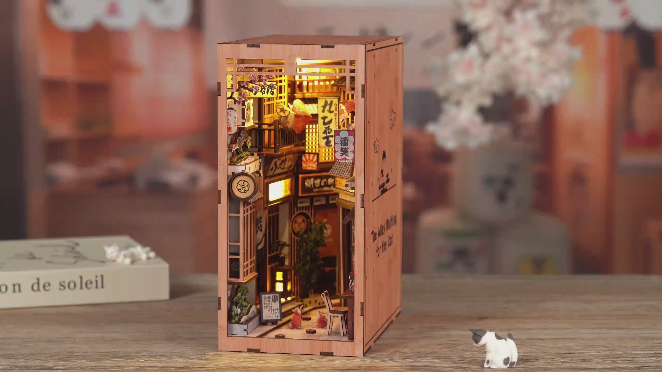 The Alley Waiting for the Cat - Japanese Street DIY Wooden Book Nook Kit with LED Touch Light