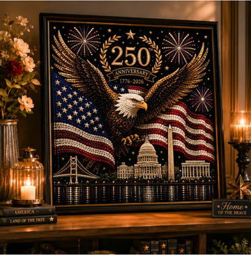 America 250 Commemorative 3D Pearl Painting Kit - Patriotic DIY Art Canvas