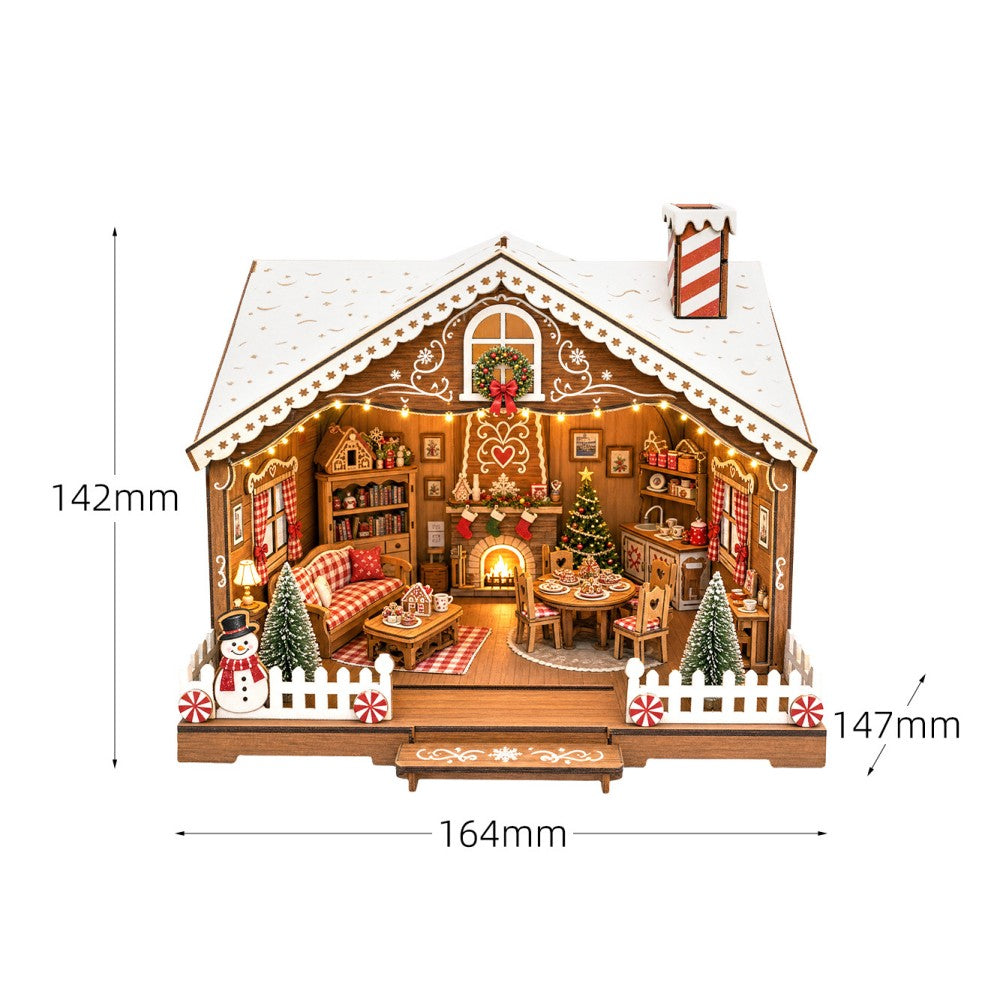 Christmas Gingerbread Cottage DIY Miniature House Kit with LED Lights