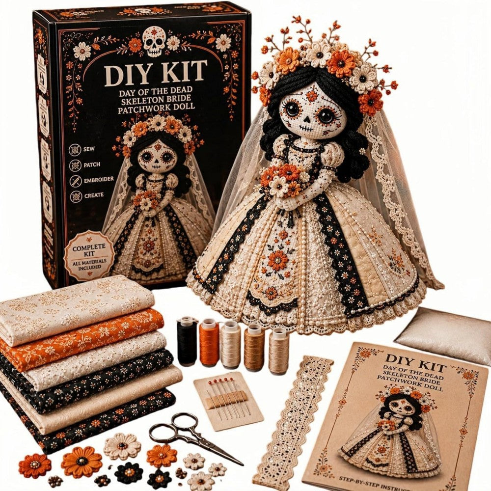 Day of the Dead Patchwork Doll DIY Kit | Gothic Collectible Craft Set