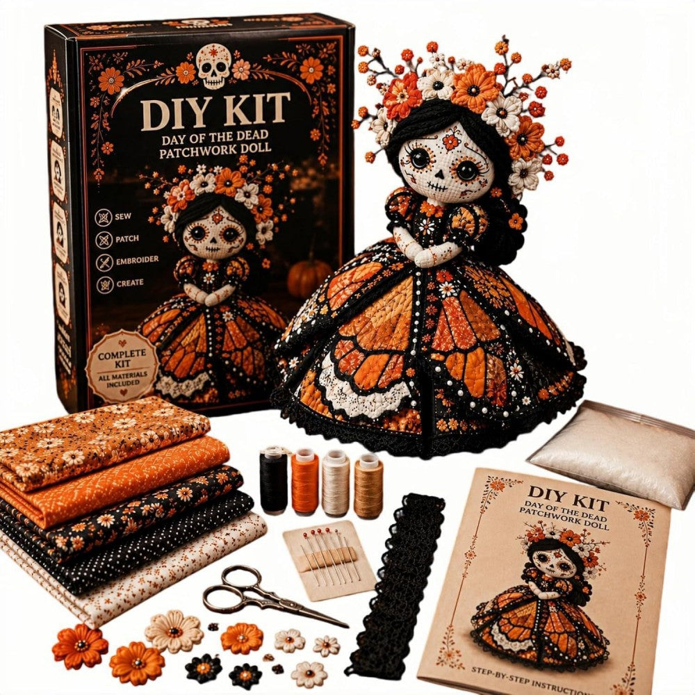 Day of the Dead Patchwork Doll DIY Kit | Gothic Collectible Craft Set
