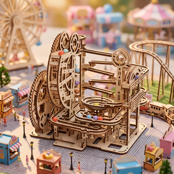 Mechanical Theme Park Marble Run | 3D Wooden Puzzle & DIY Gear Model Kit