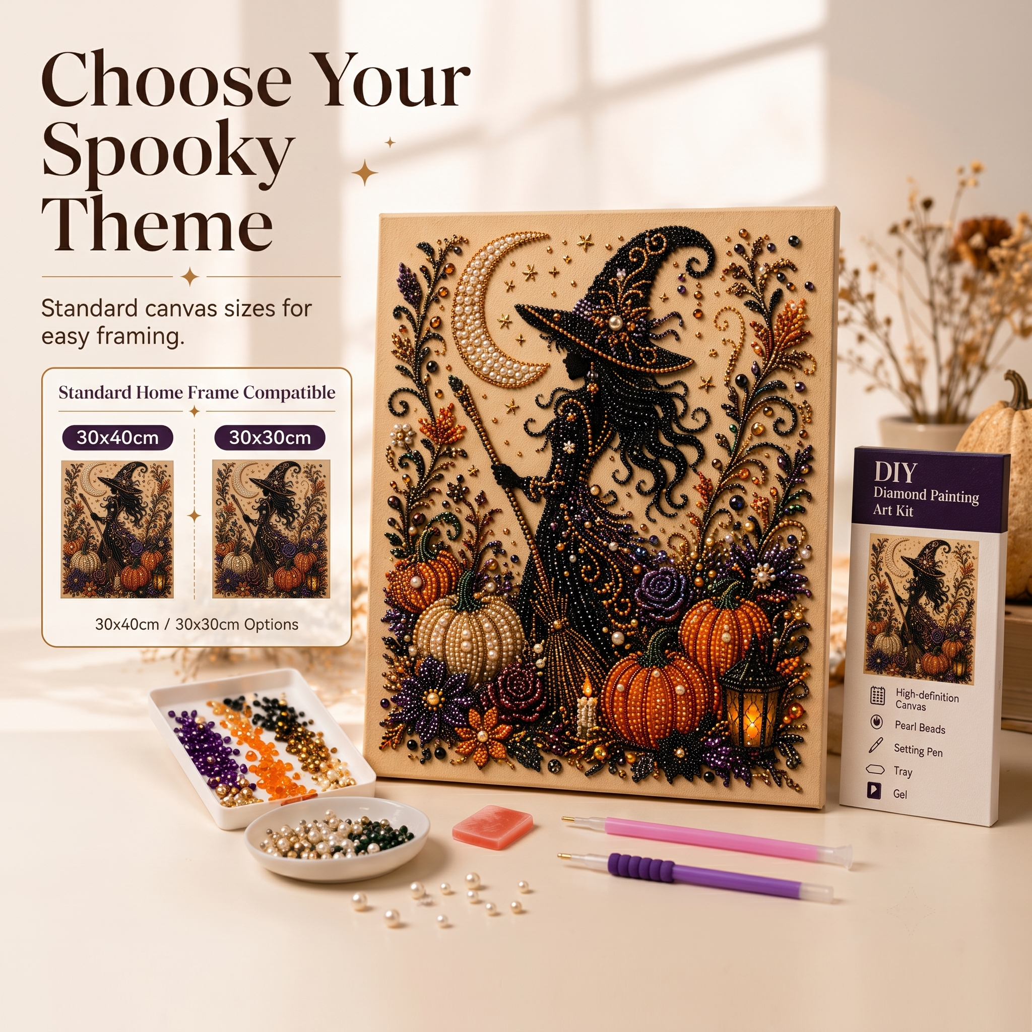 Halloween Ghost Pearl Art DIY Kit, 2026 Upgraded Seasonal Bead Wall Display Craft Set, Portable Fall Home Decor Handcraft Kit for Starters