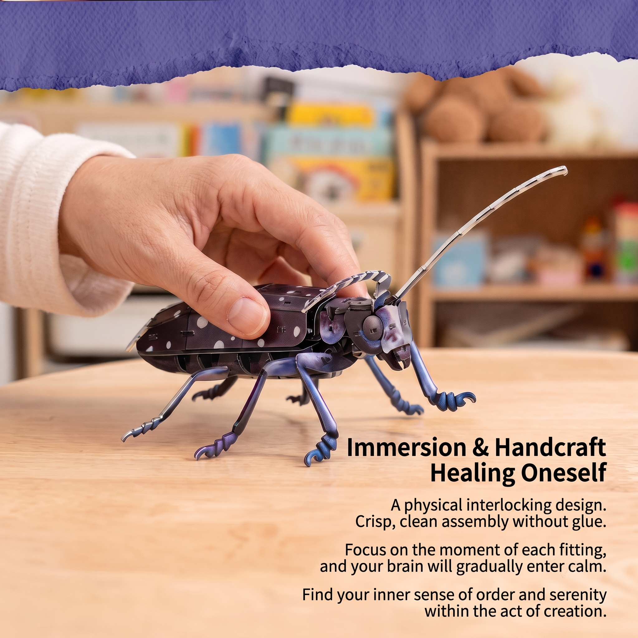 3D Longhorn Beetle Acrylic Puzzle Kit - Stacked Wing Tale Series | No-Glue DIY Mechanical Model