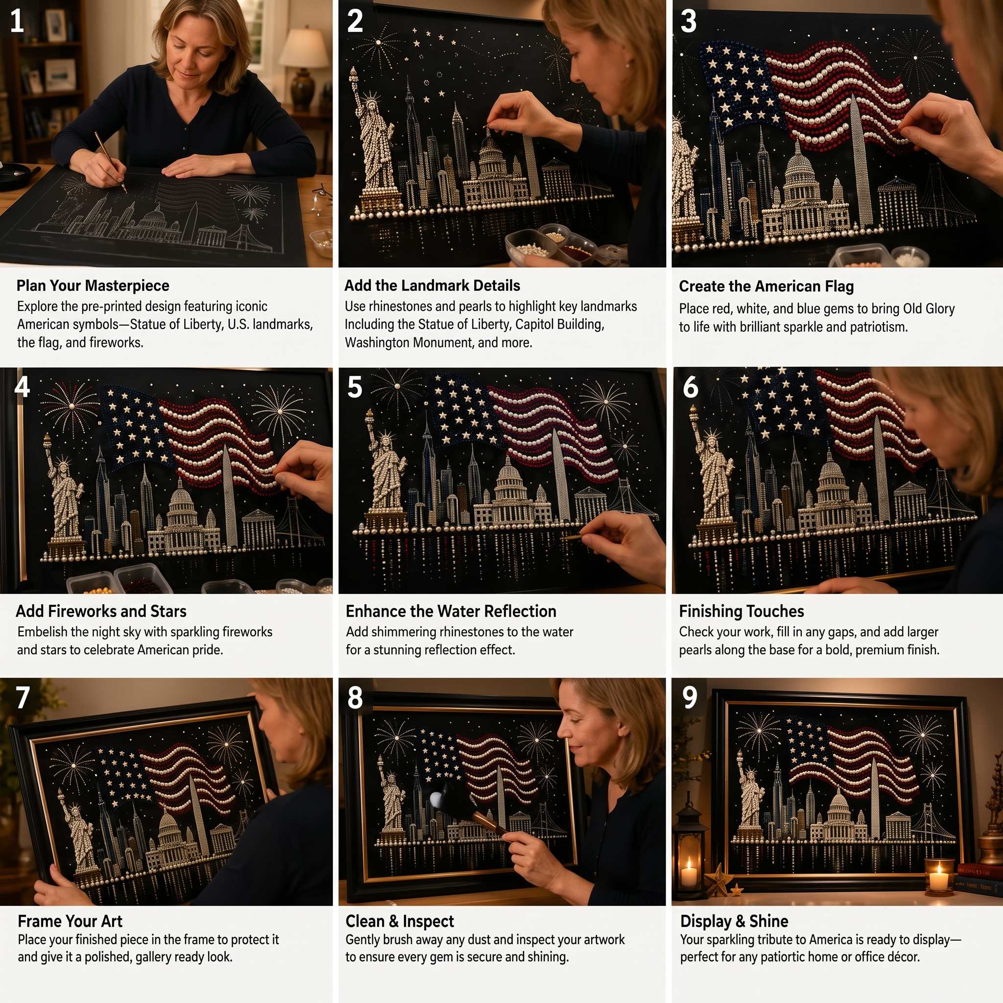America 250 Commemorative 3D Pearl Painting Kit - Patriotic DIY Art Canvas